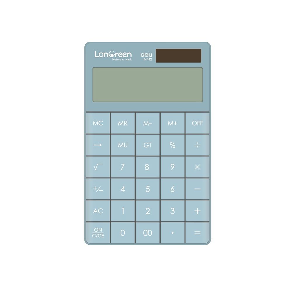 Калкулатор Deli LonGreen EM412, настолен, 12 dgt, 165х103х16 мм, син