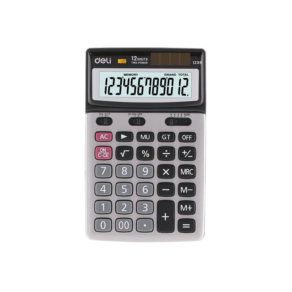 Калкулатор Deli Smart E1239, настолен, 12 dgt, метален панел, регулируем, 172x107x26 мм, сив
