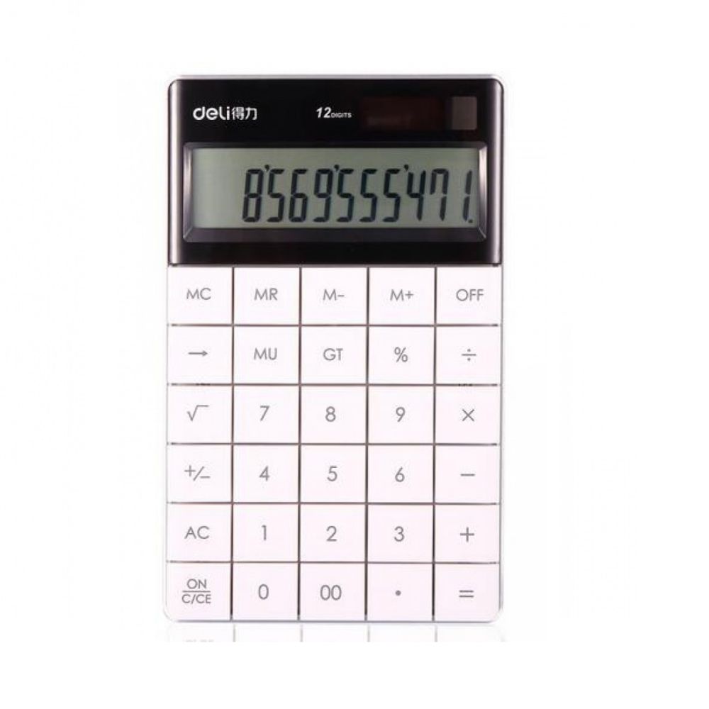 Калкулатор Deli Touch E1589, настолен, 12 dgt, 165.3x103.2x14.7 мм, бял