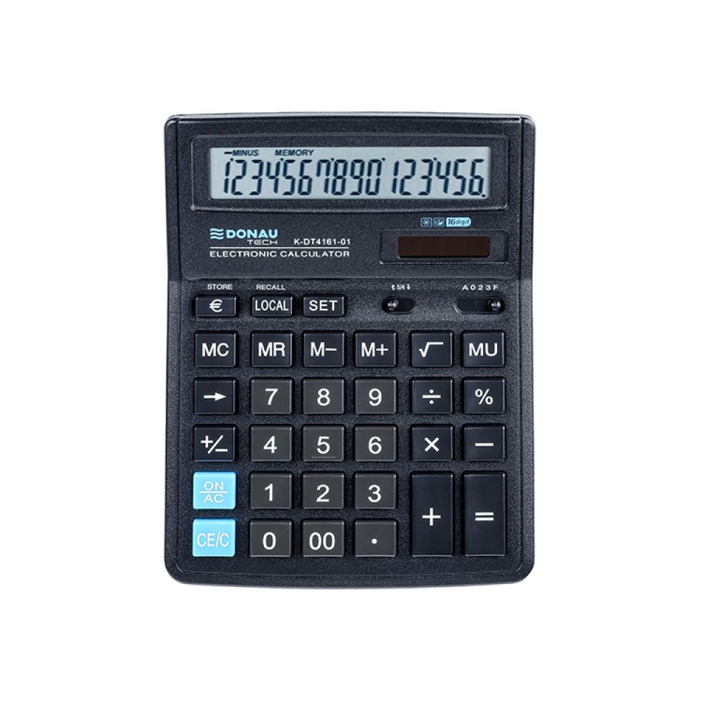 Калкулатор DONAU TECH, настолен, 16 dgt, 190x143x40 мм, черен