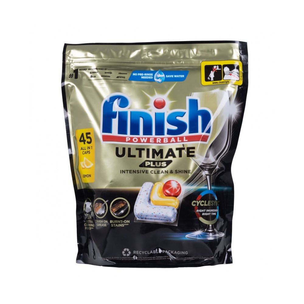 Капсули за съдомиялна Finish Ultimate Plus, аромат лимон, 45 бр.