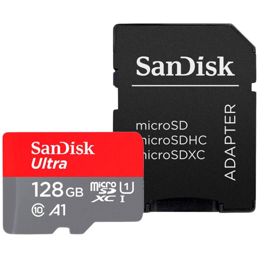 Карта памет SanDisk Ultra, 128GB, microSDXC Class 10, UHS-I, U1, A1, с включен адаптер