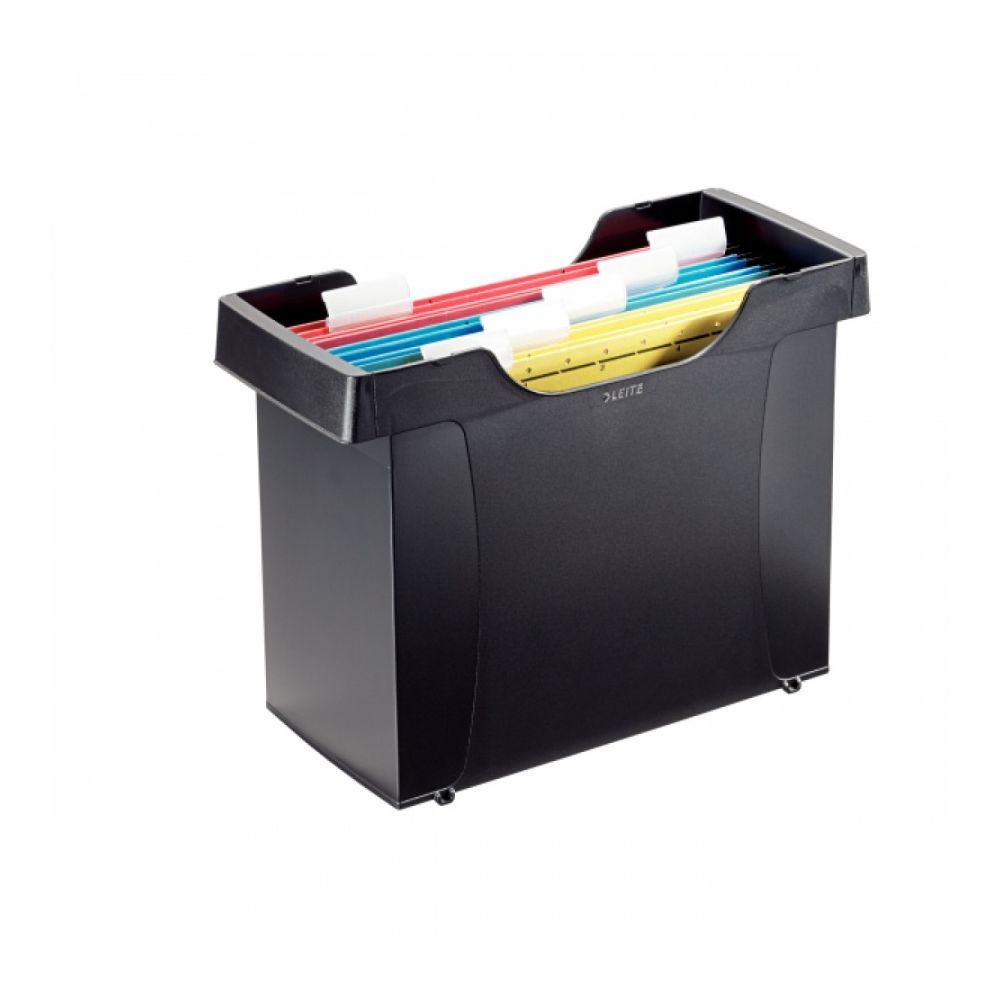 Картотека за висящи папки LEITZ, 395x273x170 мм, Polystyrene, черна, включва 5 папки 