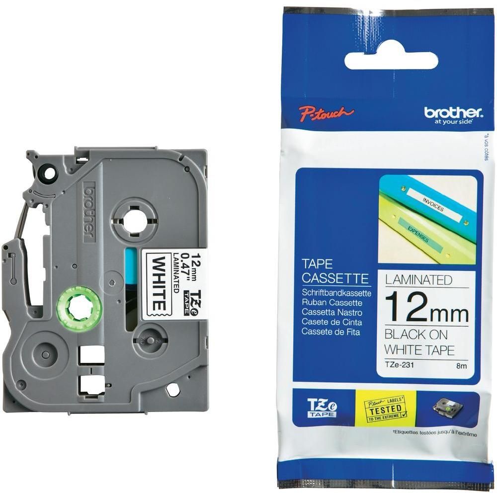 Касета с лента Brother TZe-231, 12 мм, черен печат на бял фон