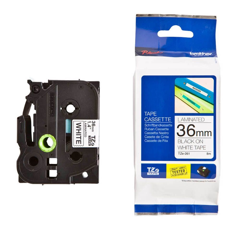 Касета с лента Brother TZe-261, 36 мм, черен печат на бял фон