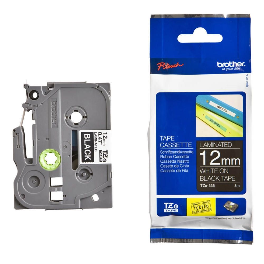 Касета с лента Brother TZe-335, 12 мм, бял печат на черен фон