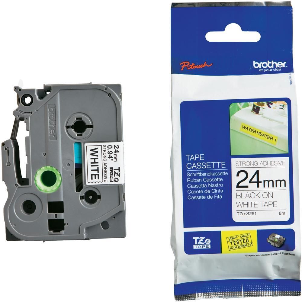 Касета с лента Brother TZe-S251 Strong Adhesive 24 мм, черен печат на бял фон