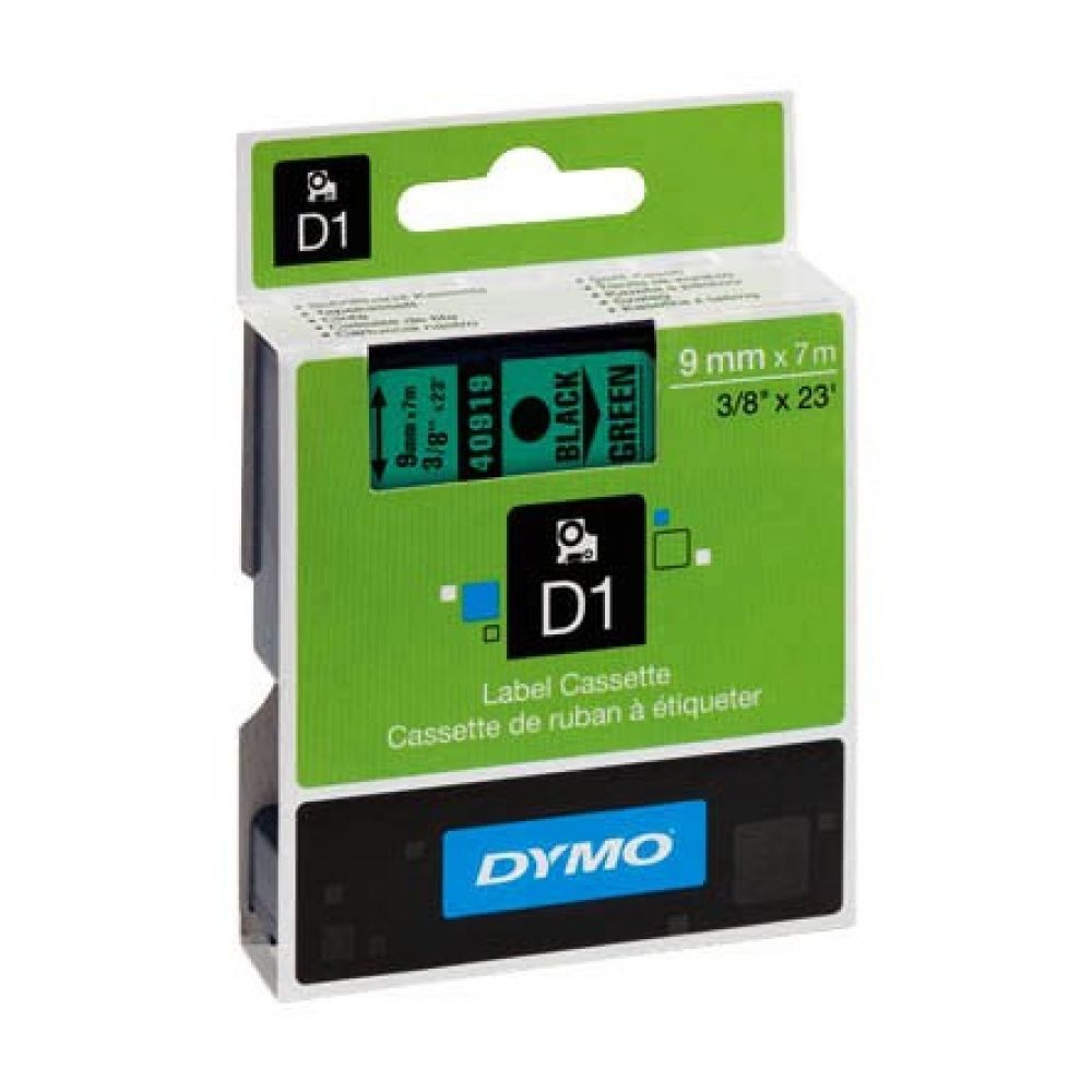 Касета с лента D1 за DYMO LabelManager 40919 полиестерна, 9 мм, черен печат на зелен фон