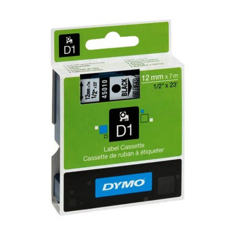 Касета с лента D1 за DYMO LabelManager 45010 полиестерна, 12 мм, черен печат на прозрачен фон