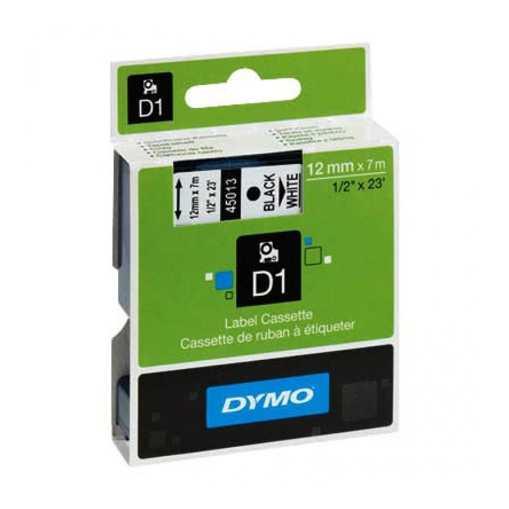 Касета с лента D1 за DYMO LabelManager 45013 полиестерна, 12 мм, черен печат на бял фон