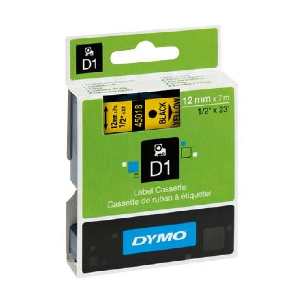 Касета с лента D1 за DYMO LabelManager 45018 полиестерна, 12 мм, черен печат на жълт фон