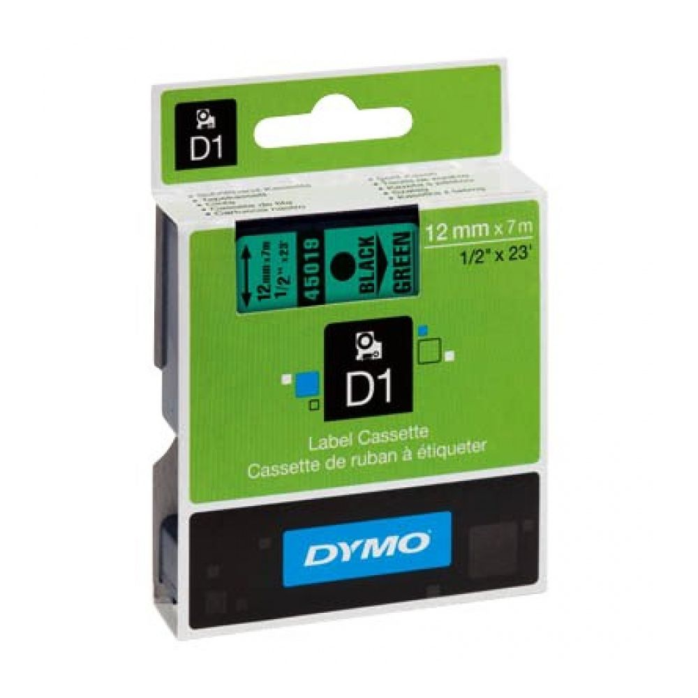 Касета с лента D1 за DYMO LabelManager 45019 полиестерна, 12 мм, черен печат на зелен фон