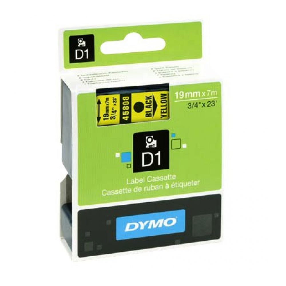 Касета с лента D1 за DYMO LabelManager 45808 полиестерна, 19 мм, черен печат на жълт фон