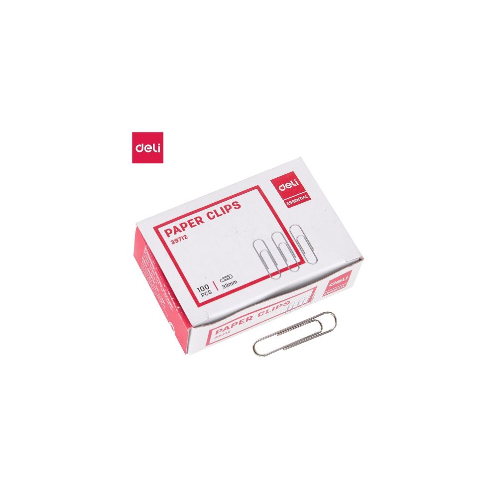 Кламери Deli Essential 33 мм, E39712, никелирани, заоблен връх, 100 бр.