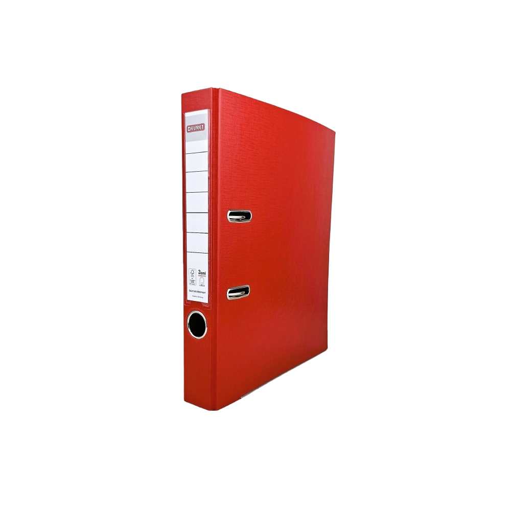 Класьор DELMET, РР, A4, 50 мм, метален кант, сменяем етикет, червен