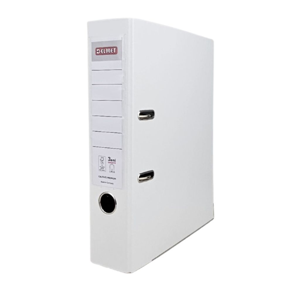 Класьор DELMET, РР, A4, 75 мм, метален кант, сменяем етикет, бял