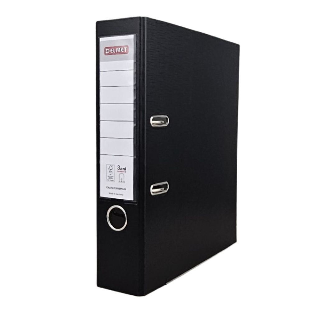 Класьор DELMET, РР, A4, 75 мм, метален кант, сменяем етикет, черен
