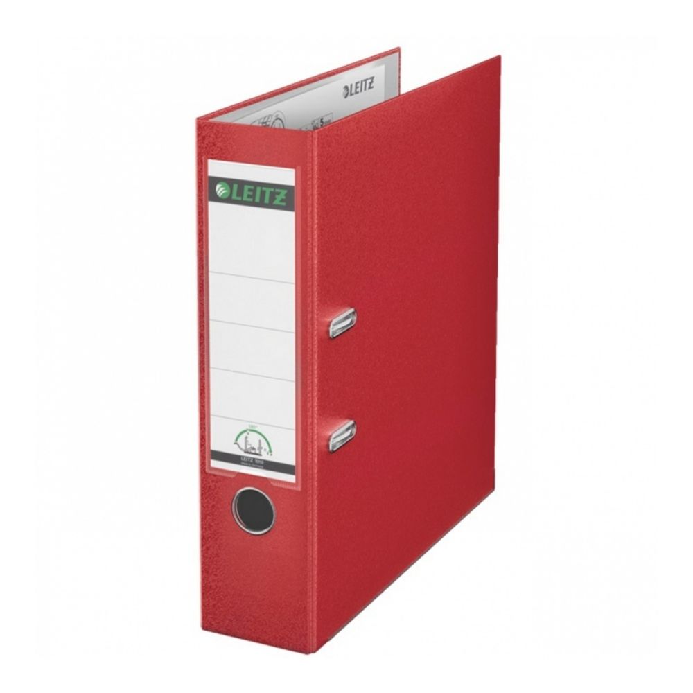 Класьор LEITZ 180°, РР, A4, 80 мм, метален кант, сменяем етикет, червен
