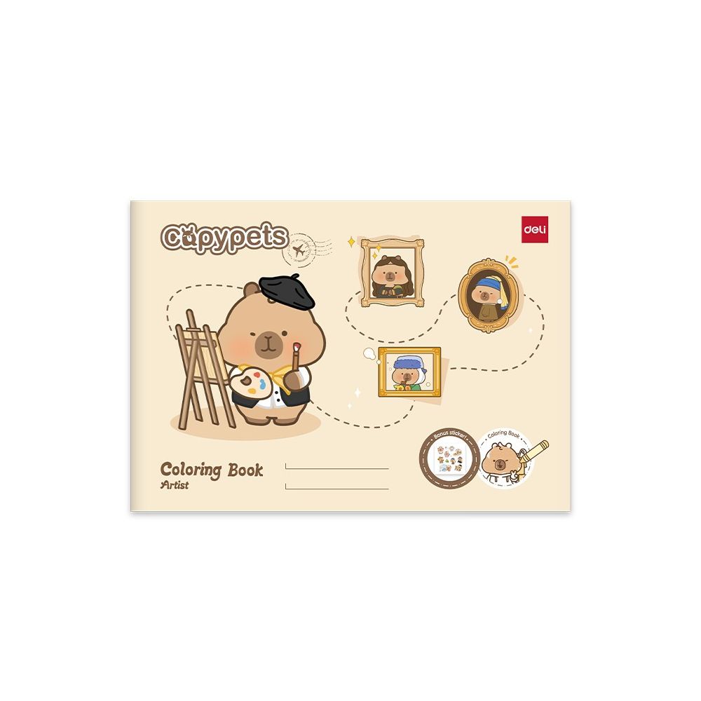 Книжка за оцветяване Deli Capypets EN612 + стикери, 210х297мм, 120 г/кв.м, 12 л.