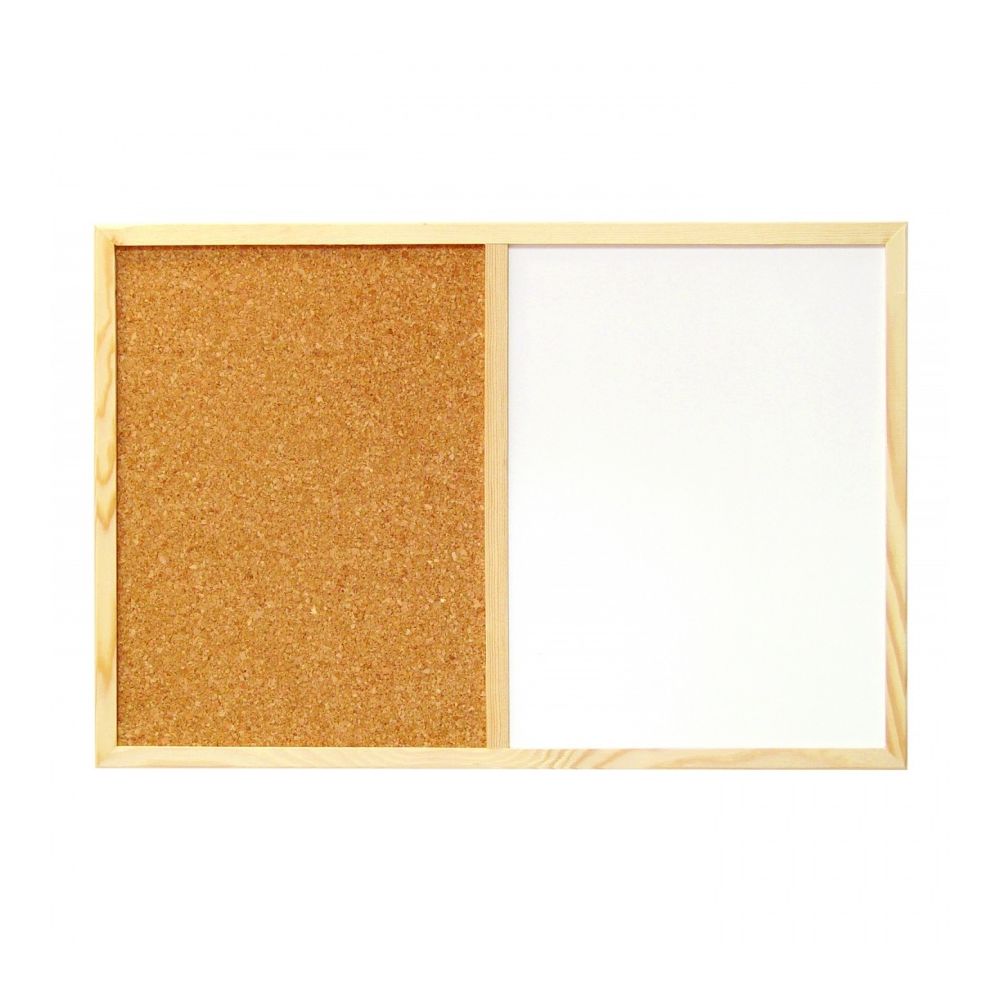 Комбинирана дъска Bi-Office Essential, 600x400 мм, 1/2 бяла магнитна и 1/2 коркова, дървена рамка