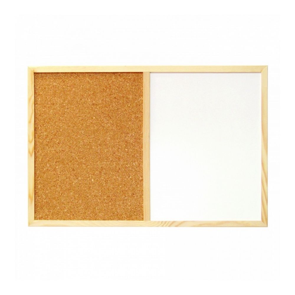 Комбинирана дъска Bi-Office Essential, 900x600 мм, 1/2 бяла магнитна и 1/2 коркова, дървена рамка