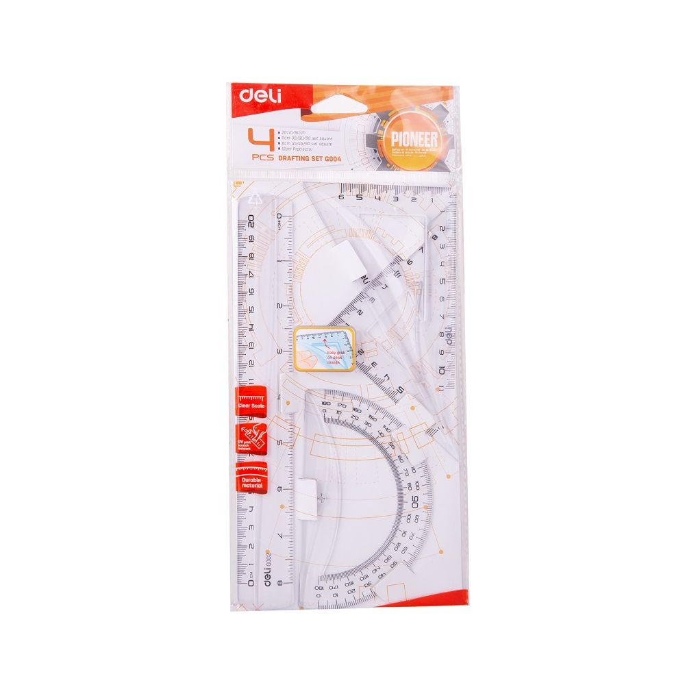 Комплект Deli Pioneer EG00412, линия 20 см, 2 триъгълника и транспортир