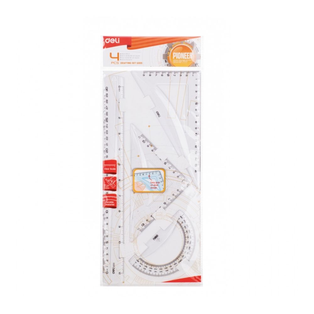 Комплект Deli Pioneer EG00512, линия 30 см, 2 триъгълника и транспортир