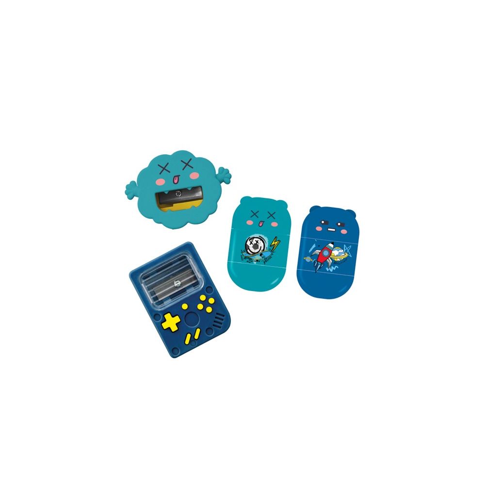 Комплект единична острилка и гума MITAMA Good Vibes Boy, асорти дизайни, 2 бр. в блистер