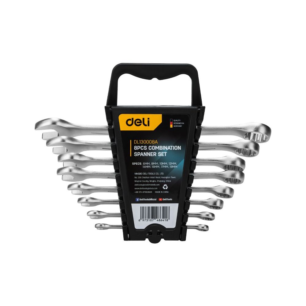 Комплект комбинирани гаечни ключове Deli TOOLS EDL120008A, CR-V, 6-19 мм, 8 бр.
