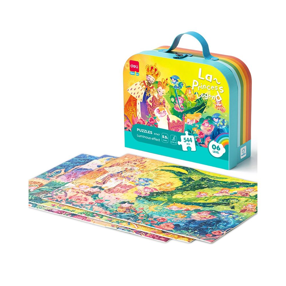 Комплект пъзели Deli Genius EH747, 5.5+ години, 3 бр, 544 части общо, луминисцентен ефект, в куфар