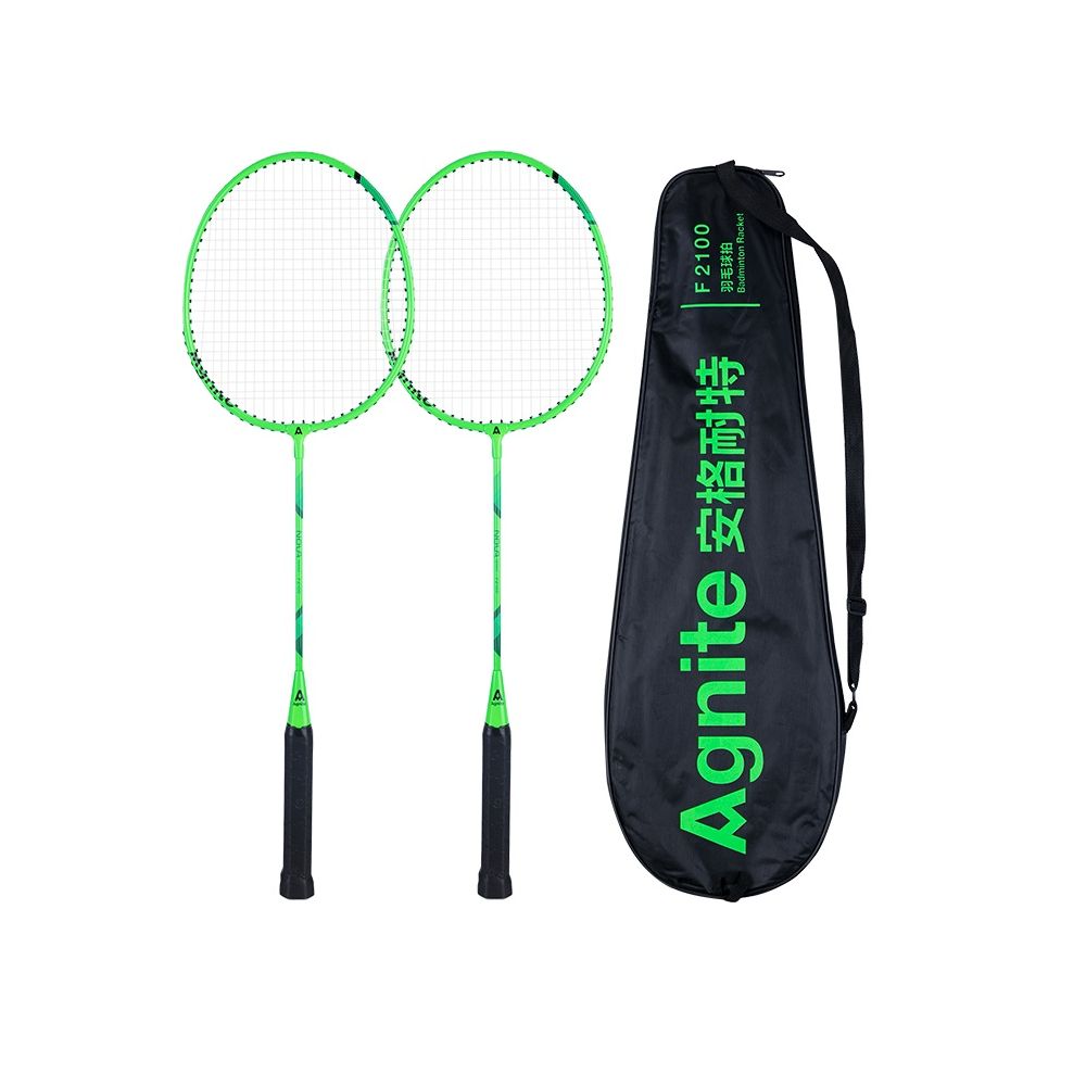 Комплект ракети за бадминтон Deli Agnite F2100, карбонови, зелени, 2 бр. в калъф с цип
