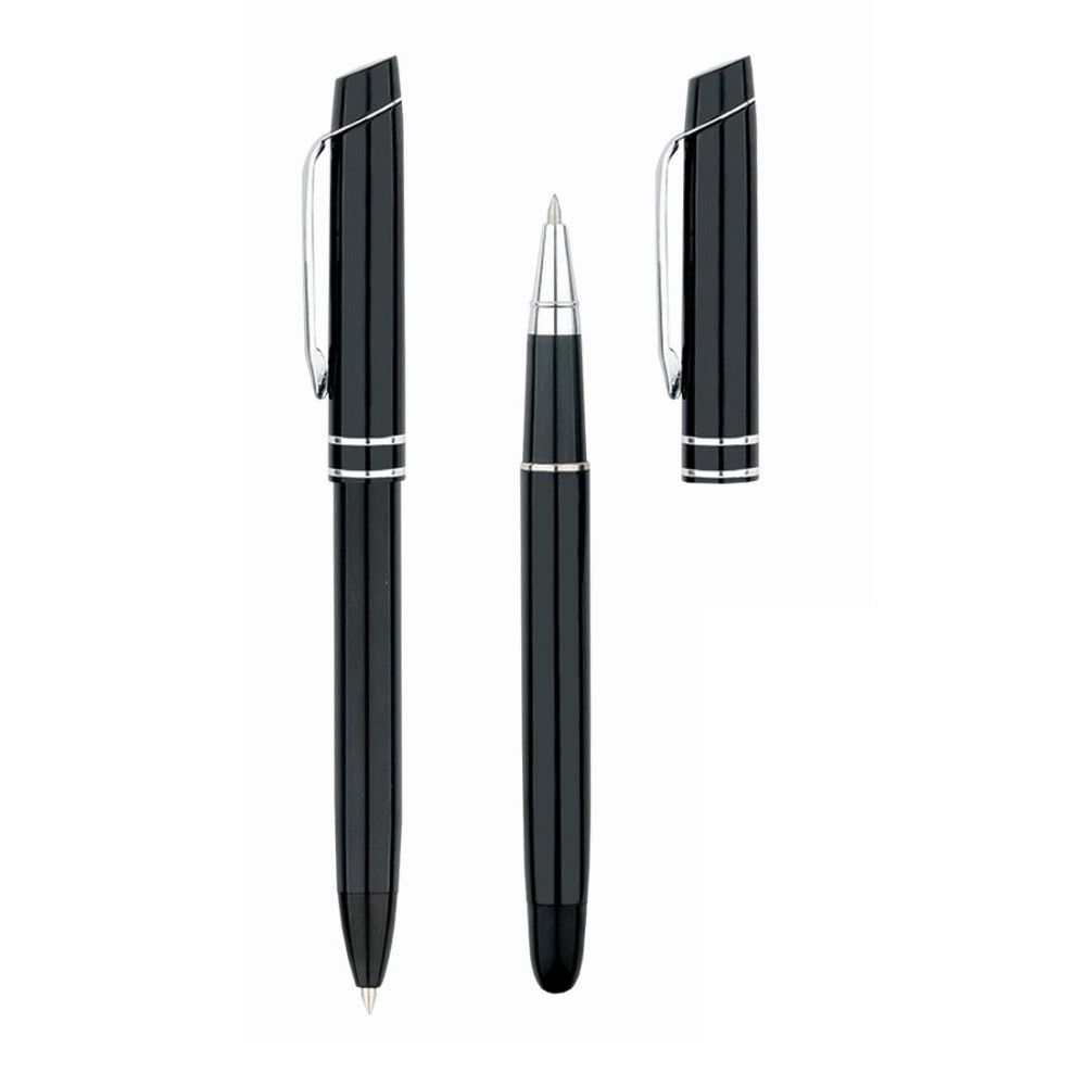 Комплект ролер и автоматична химикалка Lastva Tong Black&Silver, метални, в кутия