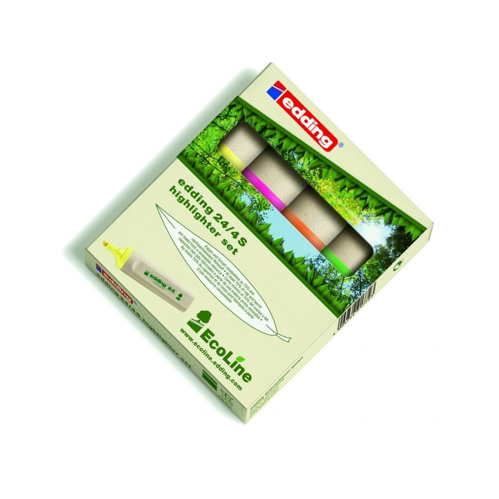 Комплект текстмаркери edding 24 EcoLine, скосен връх 2-5 мм, 4 цвята