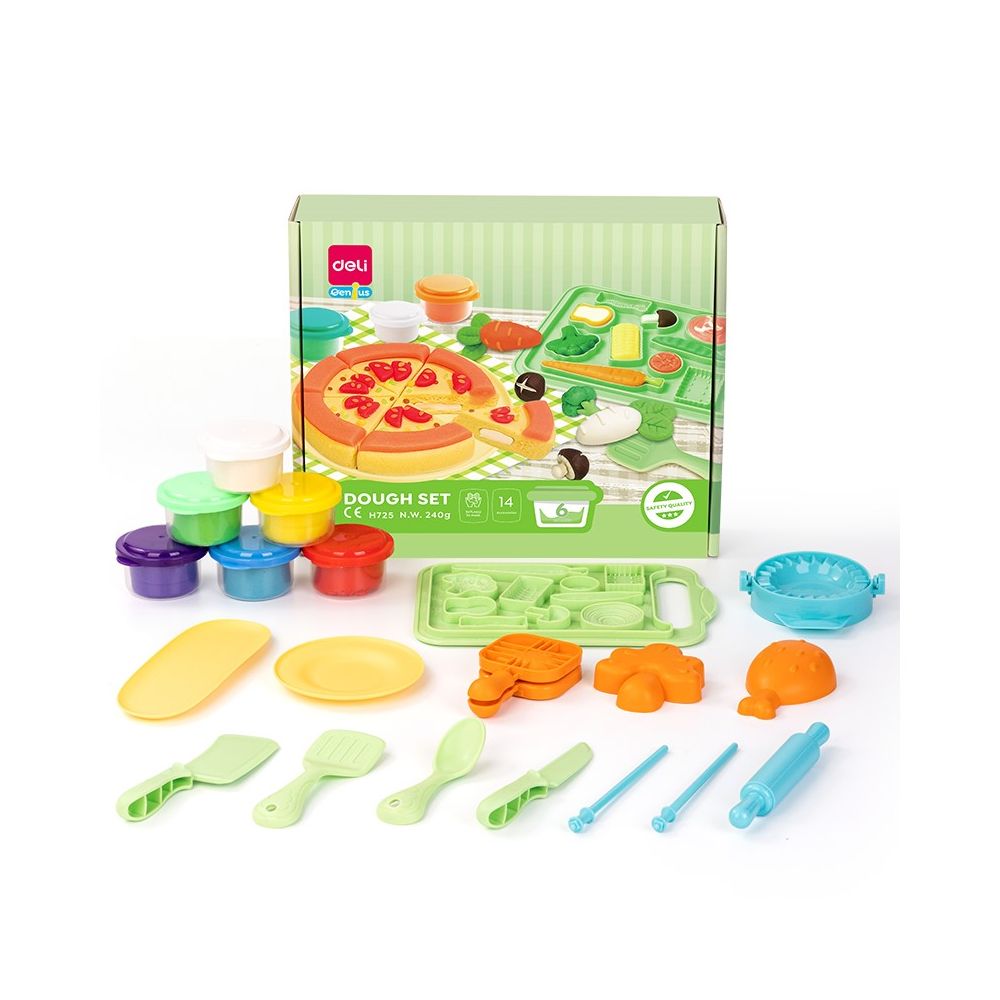 Комплект за моделиране Deli Genius EH725, 6 цвята пластилин х 40 гр, 14 аксесоара