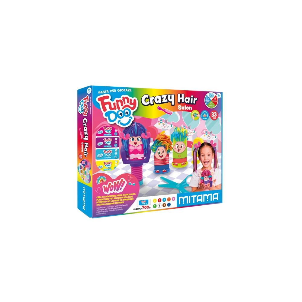 Комплект за моделиране MITAMA Funny Doo Crazy Hair Salon, 15 цвята моделин, с аксесоари, 33 части