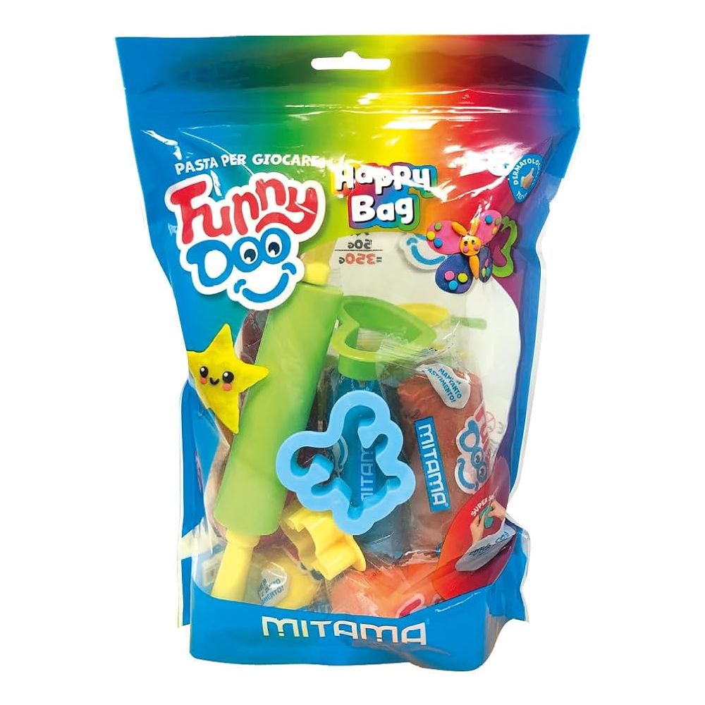 Комплект за моделиране MITAMA Funny Doo Happy Bag, 350 г, 7 цвята моделин, с аксесоари, 14 части