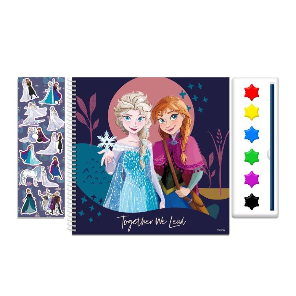 Комплект за оцветяване FROZEN, блок за рисуване, акварелни бои, стикери