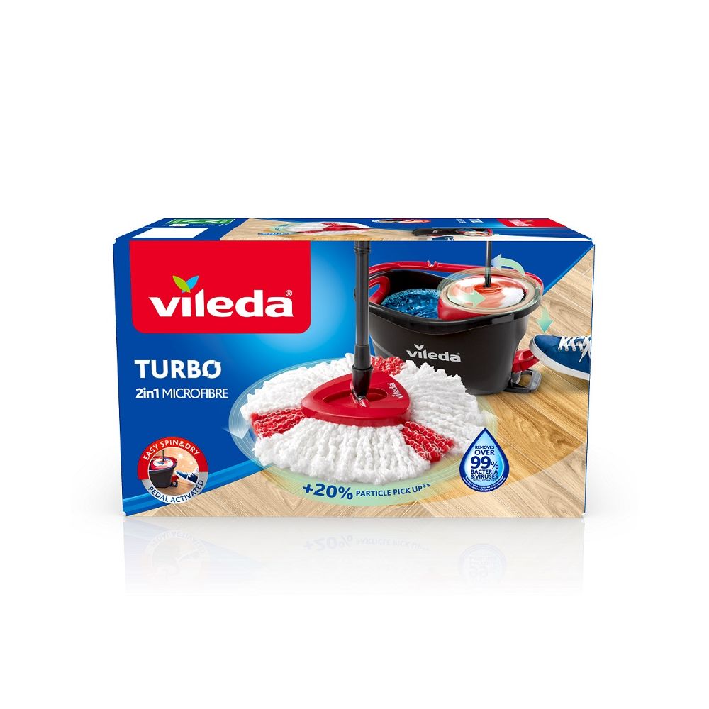 Комплект за почистване 2 в 1 VILEDA Turbo Box , моп с дръжка + кофа с педал