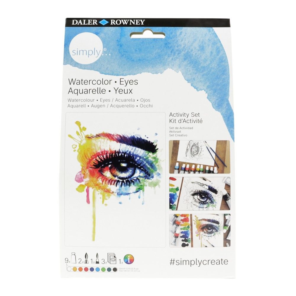 Комплект за рисуване с акварелни бои DALER-ROWNEY Activity Set Watercolor - Eyes, 16 части