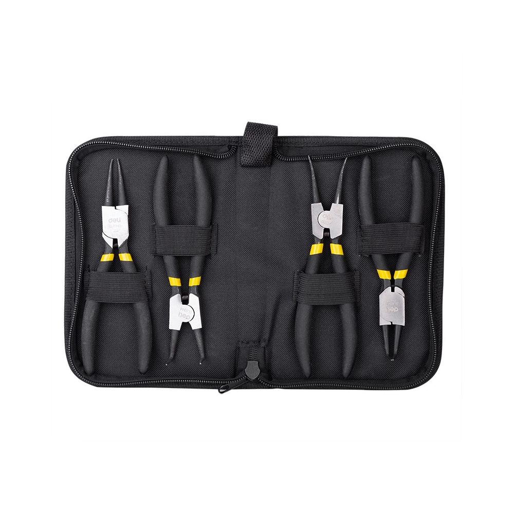 Комплект зегер клещи Deli TOOLS EDL104407, 7 "/180 мм, 4 броя, черни, в черен кейс