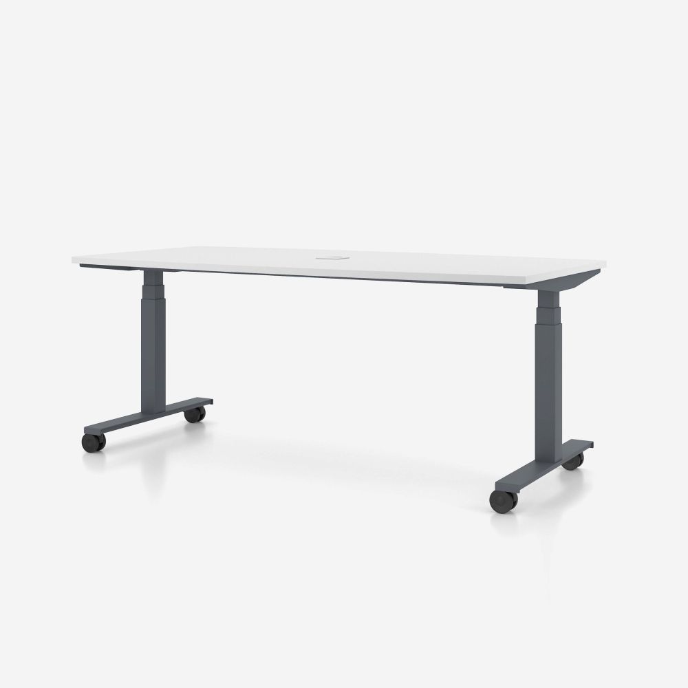 Конферентна маса eModel 3.0, T1, регулир., квадр. профил, сив, 1800х900х650-1310мм, ПДЧ 25 мм, бяла