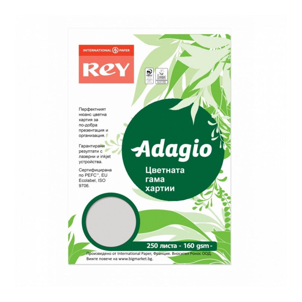 Копирен картон REY Adagio A4, 160 г, наситен цвят Grey (06), пакет 250 л.