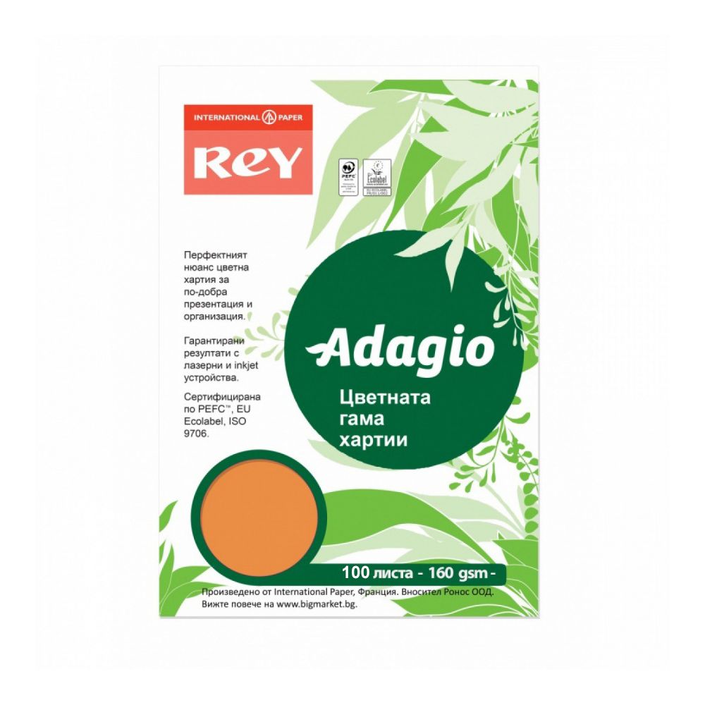 Копирен картон REY Adagio A4, 160 г, наситен цвят Pumpkin (70), пакет 100 л.