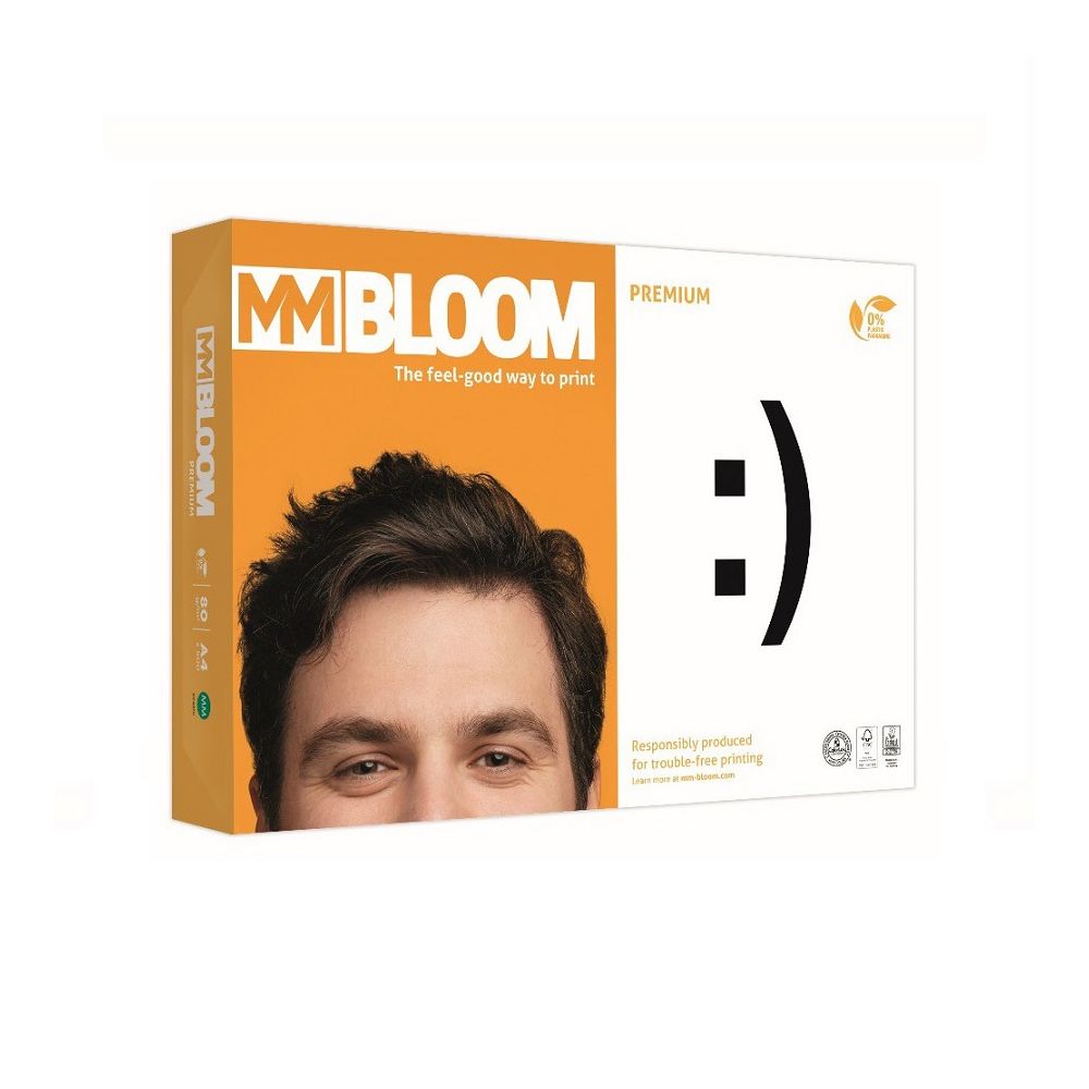 Копирна хартия Bloom Premium, А4, 80 г, бяла, CIE белота 161, PEFC, пакет 500 л.