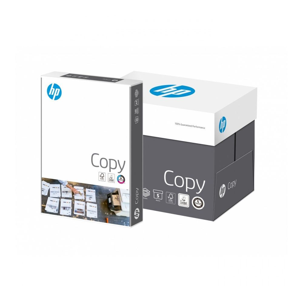 Копирна хартия HP Copy, А4, 80 г, бяла, CIE белота 146, FSC, кашон 5 пакета х 500 л.