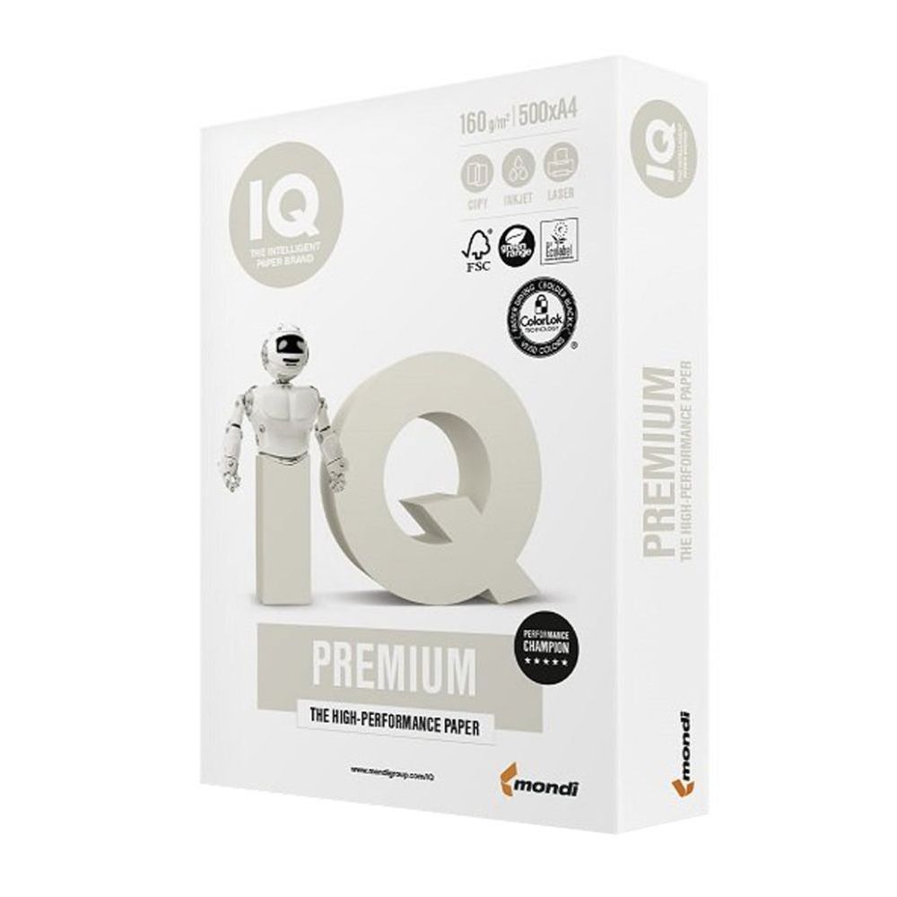 Копирна хартия IQ Premium, А4, 160 г, бяла, FSC, пакет 250 л.