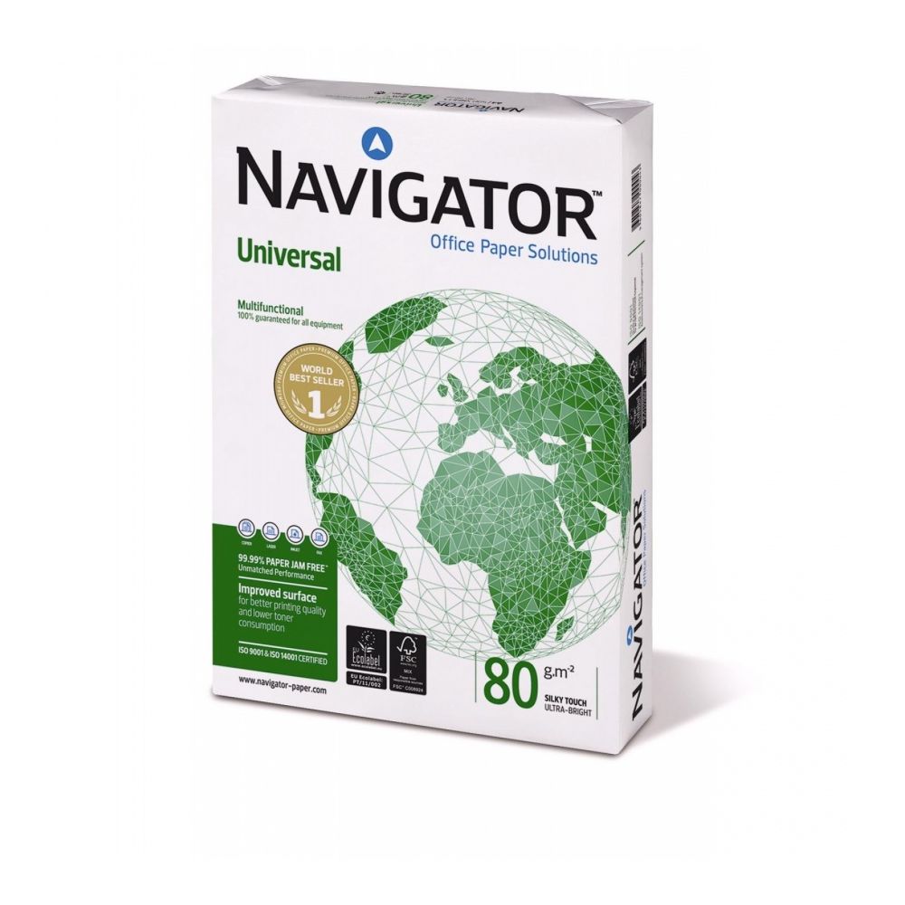 Копирна хартия NAVIGATOR Universal, А4, 80 г, бяла, CIE белота 169, FSC, пакет 500 л.