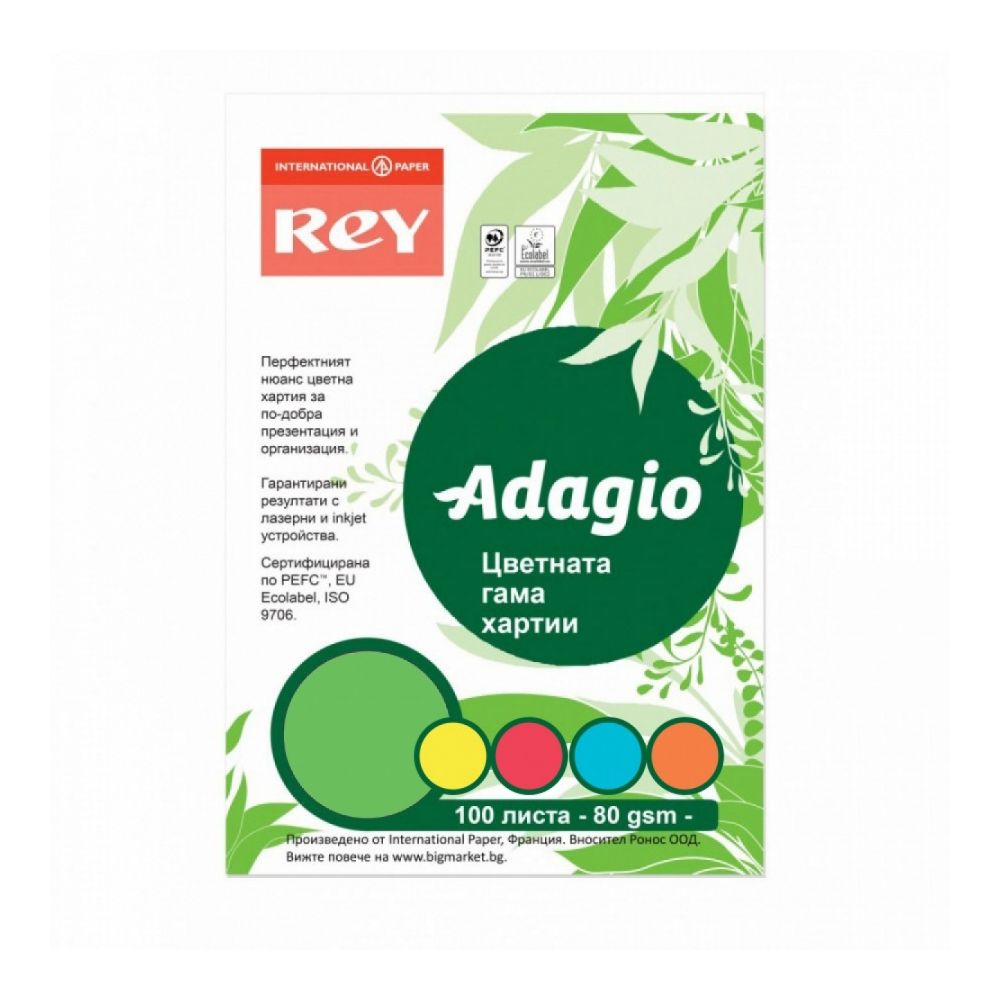 Копирна хартия REY Adagio, A4, 80 г, микс 5 наситени цвята, пакет 100 л.