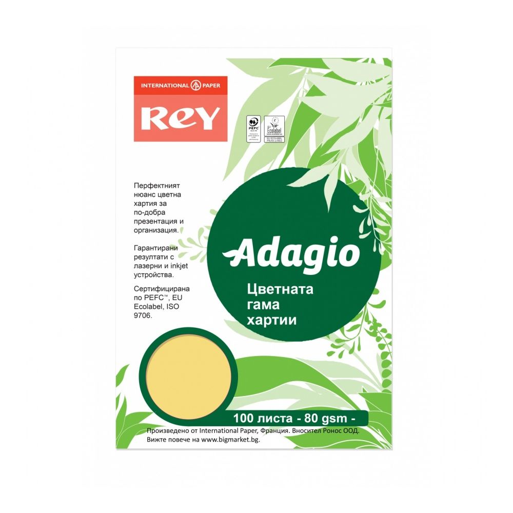 Копирна хартия REY Adagio, A4, 80 г, наситен цвят Buttercup (02), пакет 100 л.