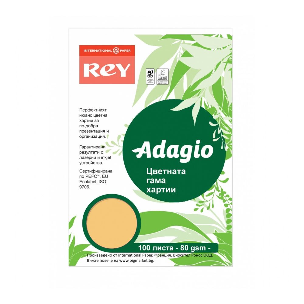 Копирна хартия REY Adagio, A4, 80 г, наситен цвят Gold (60), пакет 100 л.